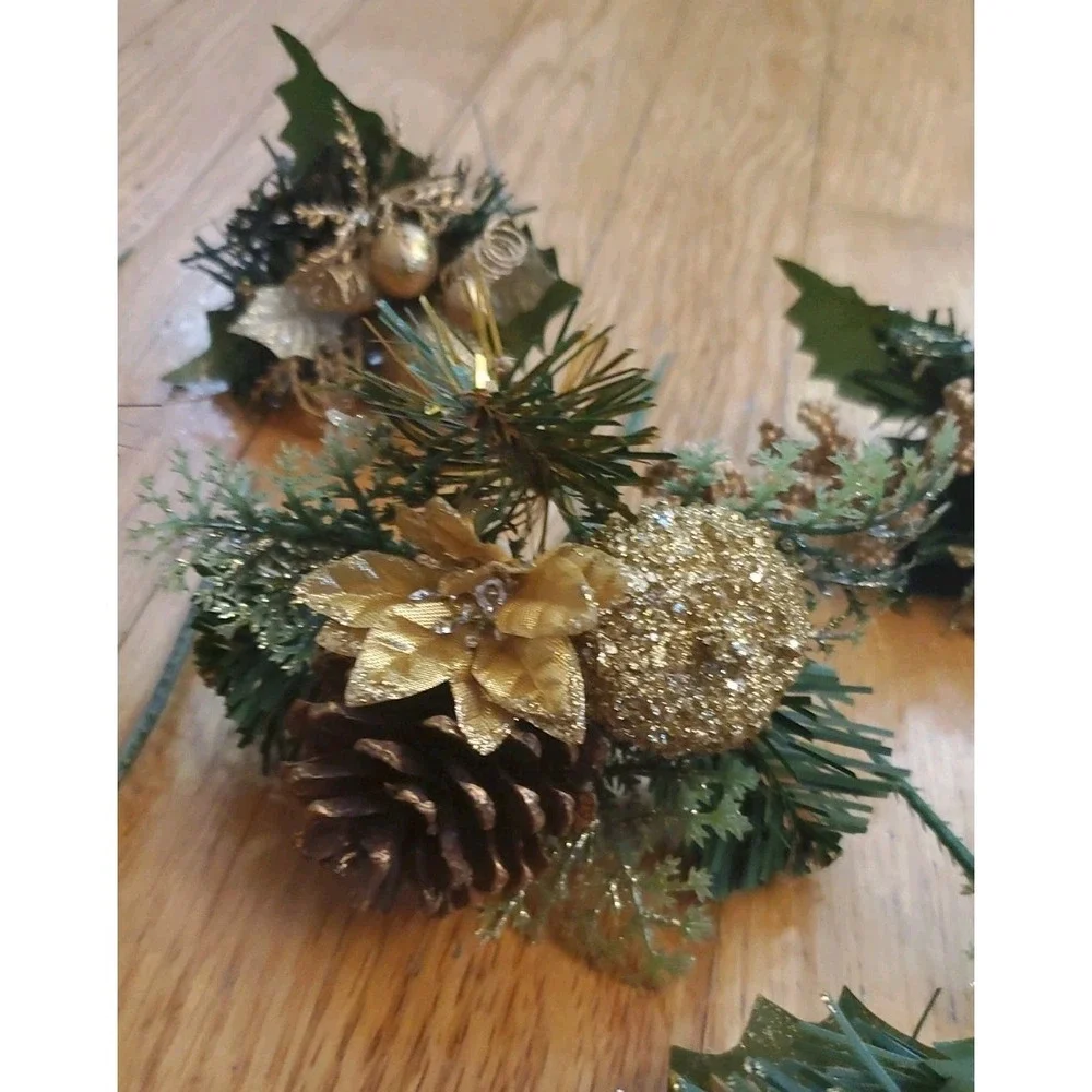 Artificial Pine Stem Fake Pine Cone Glitter Fruit Apple Gold Details Floral Pick